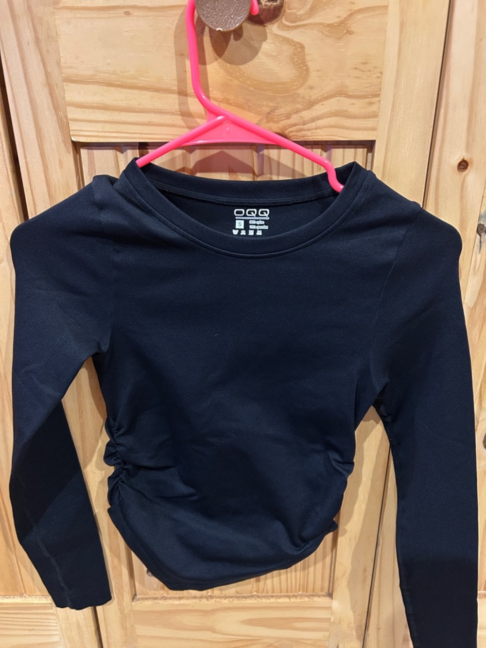 OGG Black Long-Sleeve Ruched-Side Bodysuit